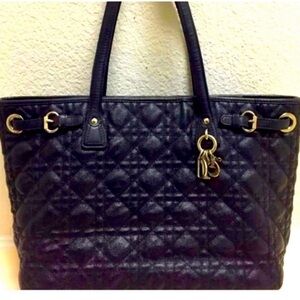 Authentic Black Christian Dior PANAREA Handbag Canvas Leather.